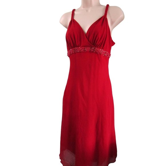 Bisou Bisou Michele Bohbot Beaded Accent Chiffon Overlay Red Cocktail Dress Sz 8 - Picture 1 of 16